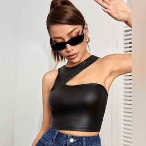 Shein petite 1 shoulder crop faux leather top